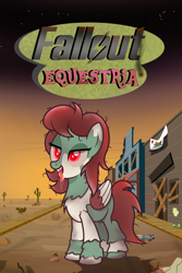 Size: 2000x3000 | Tagged: safe, artist:pizzamovies, oc, oc only, oc:minty blood, ghoul, pegasus, pony, undead, fallout equestria, cactus, colored wings, drool, female, heart eyes, high res, looking at you, mare, messy mane, solo, sunset, tongue out, two toned wings, wingding eyes, wings