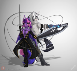 Size: 7000x6500 | Tagged: source needed, safe, artist:miniferu, oc, oc:cinnamon music, oc:yiazmat, anthro, alucard, castlevania, clothes, cosplay, costume, soma cruz, sword, weapon, whip