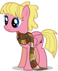 Size: 515x627 | Tagged: safe, artist:sweetie-bloom, oc, oc only, oc:sweetie bloom, pegasus, pony, clothes, cute, female, fourth doctor's scarf, mare, ocbetes, scarf, simple background, solo, striped scarf, transparent background