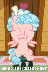 Size: 402x600 | Tagged: safe, edit, edited screencap, screencap, cozy glow, pegasus, pony, g4, marks for effort, season 8, animated, animation error, bow, clubhouse, covered eyes, covering eyes, cozybetes, cropped, crusaders clubhouse, curly hair, curly mane, cute, excited, female, filly, foal, freckles, gif, peekaboo, ribbon, rug, sitting, small wings, solo, stool, talking, truth, two toned mane, wings