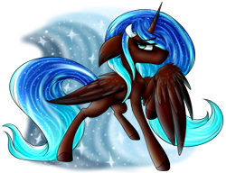 Size: 3538x2721 | Tagged: safe, artist:beamybutt, oc, oc only, alicorn, pony, alicorn oc, ethereal mane, high res, horn, raised hoof, simple background, solo, starry mane, transparent background, wings