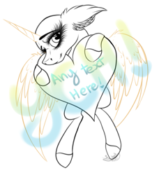 Size: 1551x1702 | Tagged: safe, artist:beamybutt, oc, oc only, alicorn, pony, alicorn oc, bald, commission, eyelashes, heart, heart pillow, horn, pillow, simple background, smiling, solo, white background, wings, your character here