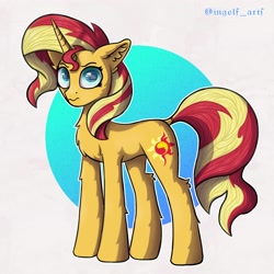 Size: 3375x3375 | Tagged: safe, artist:ingolf arts, sunset shimmer, pony, unicorn, g4, digital art, female, high res, horn, mare, simple background, solo, tail