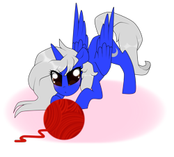 Size: 2153x1944 | Tagged: safe, artist:kaikururu, oc, oc only, alicorn, pony, alicorn oc, eyelashes, face down ass up, female, horn, mare, simple background, smiling, solo, transparent background, wings, yarn, yarn ball