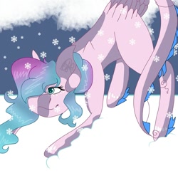 Size: 1500x1500 | Tagged: safe, artist:teonnakatztkgs, oc, oc only, earth pony, pony, earth pony oc, face down ass up, female, hair over one eye, mare, snow, solo