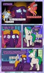 Size: 1920x3169 | Tagged: safe, artist:alexdti, oc, oc only, oc:aqua lux, oc:purple creativity, oc:star logic, oc:warm focus, pegasus, pony, unicorn, comic:quest for friendship, blue eyes, blushing, comic, dialogue, ears back, eye contact, female, folded wings, glasses, green eyes, grin, high res, hooves, horn, looking at each other, looking at someone, male, mare, motion lines, nervous, nervous smile, one eye closed, onomatopoeia, open mouth, open smile, pegasus oc, raised hoof, raised leg, shadow, shoulder angel, shoulder devil, shrunken pupils, sitting, smiling, speech bubble, spread wings, stallion, standing, tail, two toned mane, two toned tail, unicorn oc, wall of tags, wavy mouth, wings, wink