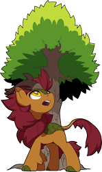 Size: 764x1280 | Tagged: safe, artist:jennithedragon, oc, oc only, oc:liquid amber, kirin, cloven hooves, kirin oc, looking at something, looking up, simple background, solo, transparent background, tree