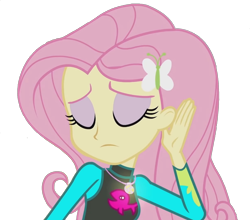 Size: 1669x1467 | Tagged: safe, edit, edited screencap, screencap, fluttershy, aww... baby turtles, equestria girls, equestria girls series, g4, background removed, clothes, eyes closed, fluttershy's wetsuit, geode of fauna, hairpin, magical geodes, not a vector, simple background, solo, swimsuit, transparent background, wetsuit