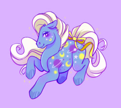 Size: 1280x1144 | Tagged: safe, artist:prrplefungi, night glider, night glider (g1), earth pony, pony, g1, g4, bow, ears back, female, raised hoof, solo, tail, tail bow