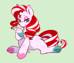 Size: 1280x1091 | Tagged: safe, artist:prrplefungi, earth pony, pony, candy cane, female, lidded eyes, solo, two toned hair