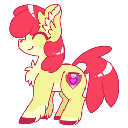 Size: 1280x1280 | Tagged: safe, artist:hoersljg, apple bloom, earth pony, pony, g4, :t, ^^, adorabloom, chest fluff, coat markings, colored hooves, cute, ear fluff, eyes closed, female, filly, foal, full body, hoof fluff, hooves, profile, side view, simple background, smiling, solo, standing, tail, white background