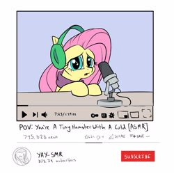 Size: 1600x1600 | Tagged: safe, artist:rocket-lawnchair, fluttershy, pegasus, pony, g4, asmr, clothes, cute, female, funny, headphones, mare, microphone, scarf, shyabetes, solo, youtube