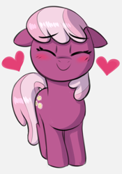 Size: 1082x1546 | Tagged: safe, artist:heretichesh, cheerilee, earth pony, pony, g4, blushing, cheeribetes, colored, cute, daaaaaaaaaaaw, eyes closed, female, filly, floating heart, floppy ears, foal, happy, heart, simple background, smiling, solo, weapons-grade cute