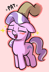 Size: 1269x1881 | Tagged: safe, artist:heretichesh, diamond tiara, filthy rich, earth pony, pony, g4, blushing, colored, cute, diamondbetes, eyes closed, father and child, father and daughter, female, filly, foal, happy, head pat, male, offscreen character, pat, simple background, smiling