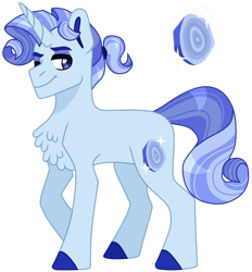 Size: 1280x1378 | Tagged: safe, artist:artistcoolpony, oc, oc only, pony, unicorn, blue eyes, chest fluff, full body, hooves, horn, magical lesbian spawn, male, offspring, parent:rarity, parent:trixie, parents:rarixie, ponytail, raised hoof, simple background, smiling, solo, stallion, standing, tail, transparent background, unicorn oc