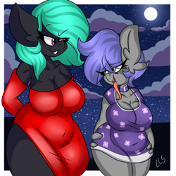 Size: 1280x1280 | Tagged: safe, artist:ladylullabystar, oc, oc only, oc:midnight blossom, oc:moonlight requiem, earth pony, anthro, clothes, dress, female