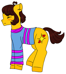 Size: 1418x1580 | Tagged: safe, alternate version, artist:samble, earth pony, pony, blushing, clothes, frisk, nonbinary, outline, ponified, simple background, solo, sweater, transparent background, undertale, white outline