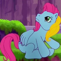 Size: 1200x1200 | Tagged: safe, screencap, thistle whistle, pegasus, pony, friends are never far away, g3, butterfly island, cropped, cute, female, flapping, flying, frown, mare, narrowed eyes, smiling, solo, stay, thistle whistle can fly, thistle whistle is not amused, thistlebetes, unamused