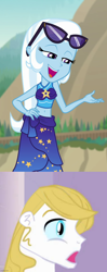 Size: 680x1711 | Tagged: safe, edit, edited screencap, screencap, prince blueblood, trixie, equestria girls, equestria girls specials, g4, my little pony equestria girls: better together, my little pony equestria girls: forgotten friendship, bedroom eyes, belly button, bikini, clothes, cropped, equestria girls-ified, female, hand on hip, male, midriff, sarong, ship:bluetrix, shipping, shipping domino, straight, sunglasses, surprised blueblood, swimsuit