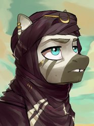 Size: 1560x2100 | Tagged: safe, artist:egil, oc, oc only, zebra, equestria at war mod, bust, jewelry, male, portrait, quadrupedal, solo, stallion, tuareg, turban, zebra oc