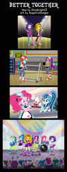 Size: 1173x3000 | Tagged: safe, artist:sapphiregamgee, adagio dazzle, aria blaze, pinkie pie, rainbow dash, rarity, sonata dusk, equestria girls, g4, my little pony equestria girls: rainbow rocks, ass, butt, clothes, clothes swap, comic, converse, disguise, disguised siren, electric guitar, fashion show, female, group, group picture, group shot, guitar, musical instrument, rainbow rocks outfit, rock and roll, server pinkie pie, shoes, skirt, the dazzlings