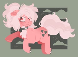 Size: 2048x1489 | Tagged: safe, artist:pastacrylic, oc, oc only, earth pony, pony, cloud, jewelry, necklace, pale belly, pink coat, red eyes, solo, stars, tail, unshorn fetlocks, white mane, white tail