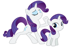 Size: 1280x854 | Tagged: safe, artist:budgeriboo, artist:media1997, artist:sollace, rarity, pony, unicorn, g4, duality, duo, eyes closed, female, filly, filly rarity, foal, mare, simple background, smiling, time paradox, transparent background, vector, younger