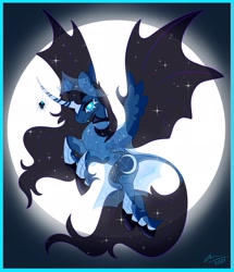 Size: 1760x2051 | Tagged: safe, artist:creeate97, princess luna, alicorn, pony, spider, g4, bat wings, clothes, dress, female, full moon, leonine tail, mare, moon, solo, spider web, tail, wings