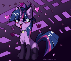 Size: 6032x5236 | Tagged: safe, artist:aurorakins, twilight sparkle, pony, unicorn, g4, ahegao, blushing, clothes, collar, female, open mouth, pet play, pet tag, pettwi, pony pet, socks, solo, stockings, thigh highs, tongue out, unicorn twilight
