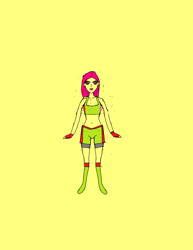 Size: 1700x2200 | Tagged: safe, artist:justinandrew1984, apple bloom, equestria girls, g4, 1000 hours in ms paint, clothes, martial arts kids, simple background, solo, yellow background