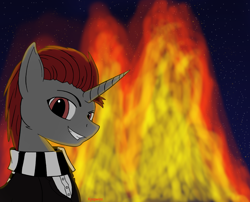 Size: 1776x1434 | Tagged: safe, artist:kpapwiss, oc, oc only, oc:kpapwiss, pony, unicorn, bonfire, clothes, fire, looking at you, scarf, solo, stars
