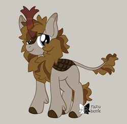 Size: 1280x1249 | Tagged: safe, artist:razu-berrie, oc, oc only, kirin, eyebrows, eyebrows visible through hair, gray background, kirin oc, simple background, smiling, solo, standing, tail, watermark