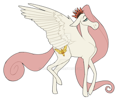 Size: 1280x1046 | Tagged: safe, artist:renhorse, fluttershy, pegasus, pony, g4, alternate design, deviantart watermark, floppy ears, hooves, obtrusive watermark, raised leg, simple background, solo, spread wings, transparent background, watermark, wings