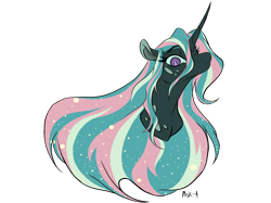 Size: 2732x2048 | Tagged: safe, artist:ask-y, oc, oc only, changepony, pony, unicorn, bust, ethereal mane, eyelashes, female, high res, horn, magical lesbian spawn, mare, offspring, parent:princess celestia, parent:queen chrysalis, parents:chryslestia, simple background, solo, starry mane, transparent background, unicorn oc