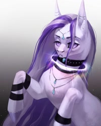 Size: 1080x1350 | Tagged: safe, artist:miurimau, oc, oc only, earth pony, pony, bust, collar, ear piercing, earth pony oc, frown, gradient background, jewelry, necklace, piercing, solo