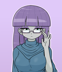 Size: 640x740 | Tagged: safe, artist:batipin, maud pie, equestria girls, g4, adjusting glasses, breasts, busty maud pie, female, glasses, looking at you, solo