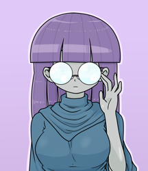 Size: 640x740 | Tagged: safe, alternate version, artist:batipin, maud pie, equestria girls, g4, adjusting glasses, breasts, busty maud pie, female, glasses, looking at you, solo