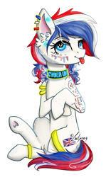 Size: 1024x1644 | Tagged: safe, artist:lailyren, oc, oc only, oc:britannia (uk ponycon), earth pony, pony, uk ponycon, punk, simple background, solo, tongue out, transparent background