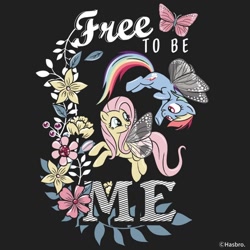 Size: 1080x1080 | Tagged: safe, artist:mylittleponyjpn, part of a set, fluttershy, rainbow dash, butterfly, pegasus, pony, g4, official, black background, butterfly wings, duo, flower, flutterfly, instagram, simple background, wings