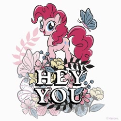 Size: 1080x1080 | Tagged: safe, artist:mylittleponyjpn, part of a set, pinkie pie, butterfly, earth pony, pony, g4, official, flower, instagram, simple background, solo, white background