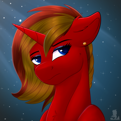 Size: 2000x2000 | Tagged: safe, artist:monsoonvisionz, oc, oc only, oc:nova glow, pony, unicorn, :i, ear piercing, earring, ears back, eyeshadow, female, high res, jewelry, makeup, mare, neck fluff, no source available, patreon, patreon reward, piercing, simple background, sternocleidomastoid, unamused, watermark