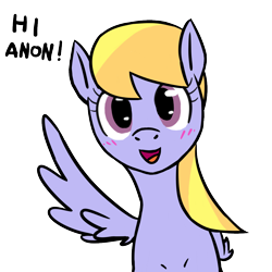 Size: 1024x1024 | Tagged: safe, artist:anonymous, cloud kicker, pegasus, pony, g4, blushing, implied anon, looking at you, open mouth, simple background, smiling, solo, talking to viewer, transparent background, waving, wing wave