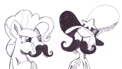 Size: 500x286 | Tagged: safe, artist:tierraverde, pinkie pie, g4, crossover, duo, facial hair, moustache, traditional art, wander (wander over yonder), wander over yonder