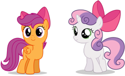Size: 3136x1912 | Tagged: safe, artist:rainbowderp98, scootaloo, sweetie belle, pegasus, pony, unicorn, g4, somepony to watch over me, .ai available, .svg available, bow, duo, female, filly, foal, hair bow, simple background, transparent background, vector