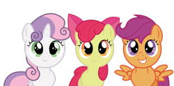 Size: 3472x1728 | Tagged: safe, artist:rainbowderp98, apple bloom, scootaloo, sweetie belle, earth pony, pegasus, pony, unicorn, g4, hearts and hooves day (episode), season 2, cutie mark crusaders, female, filly, foal, simple background, transparent background, trio, vector