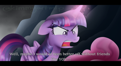Size: 1024x558 | Tagged: safe, artist:kimmyartmlp, pinkie pie, twilight sparkle, alicorn, earth pony, pony, g4, my little pony: the movie, angry, duo, female, glowing, glowing horn, horn, open mouth, scene interpretation, subtitles, twilight sparkle (alicorn), yelling