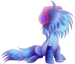 Size: 3600x3095 | Tagged: safe, artist:kimmyartmlp, oc, oc only, pony, unicorn, clothes, curved horn, headphones, high res, horn, simple background, sitting, socks, solo, transparent background, unicorn oc