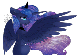 Size: 1024x731 | Tagged: safe, artist:annieeblue, artist:greenmarta, princess luna, alicorn, pony, g4, female, one wing out, simple background, solo, transparent background, wings