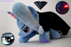 Size: 1024x683 | Tagged: safe, artist:kiashone, trixie, g4, alicorn amulet, cape, clothes, glowing, glowing horn, horn, inset, irl, photo, plushie