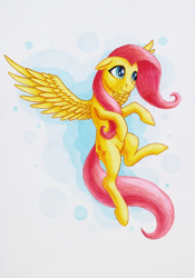 Size: 1150x1640 | Tagged: safe, artist:sa1ntmax, fluttershy, pegasus, pony, g4, colored pencil drawing, female, flying, mare, markers, solo, traditional art